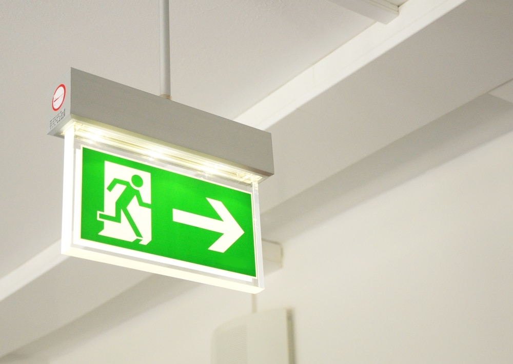 Exits exit emergency routes fire primary secondary route osha pathway escape building plans prevention protection action ppt powerpoint presentation away